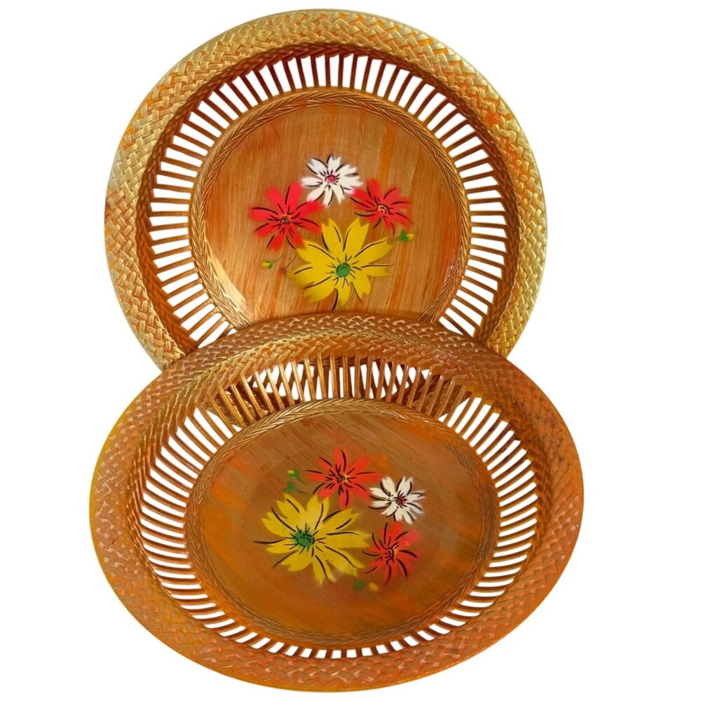 Nevco Retro Flower Power Bowl Set of 2 Baskets VTG Storage Decorative Kitchen